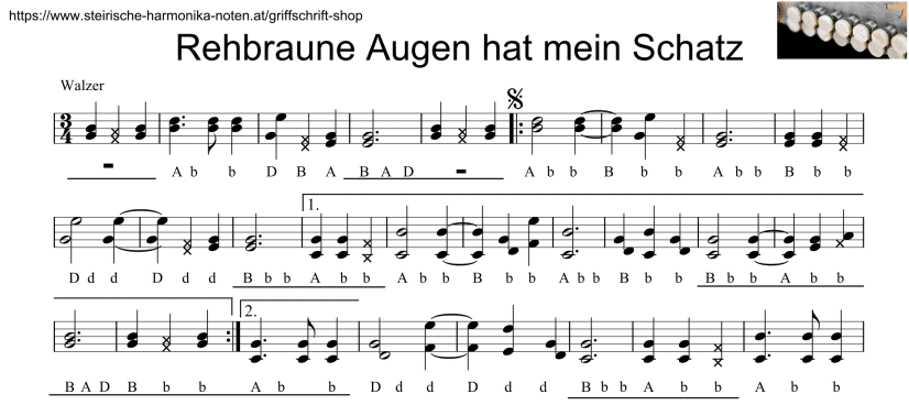 september Tilstand når som helst Rehbraune Augen hat mein Schatz (Walzer) | Steirische Harmonika Noten